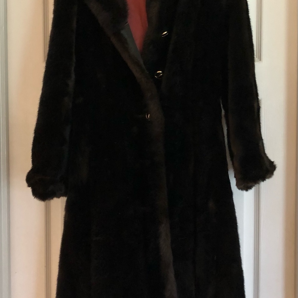 Vintage 1970s Sportowne Full-Length Faux Mink Princess Coat - Size 10